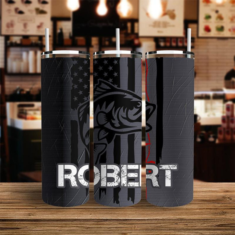Custom Fishing Flag Tumbler, Custom Name, Fishing Lovers Gift, Personalized Hobby Skinny Tumbler