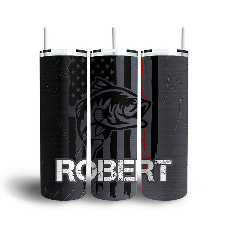 Custom Fishing Flag Tumbler, Custom Name, Fishing Lovers Gift, Personalized Hobby Skinny Tumbler