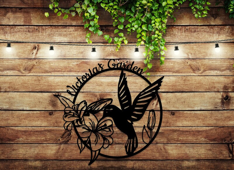 Personalized Hummingbird Metal Garden Decor, Flower Beds Decor, Custom Garden Name Decor Personalized Hummingbird Metal Garden Decor, Flower Beds Decor, Custom Garden Name Decor