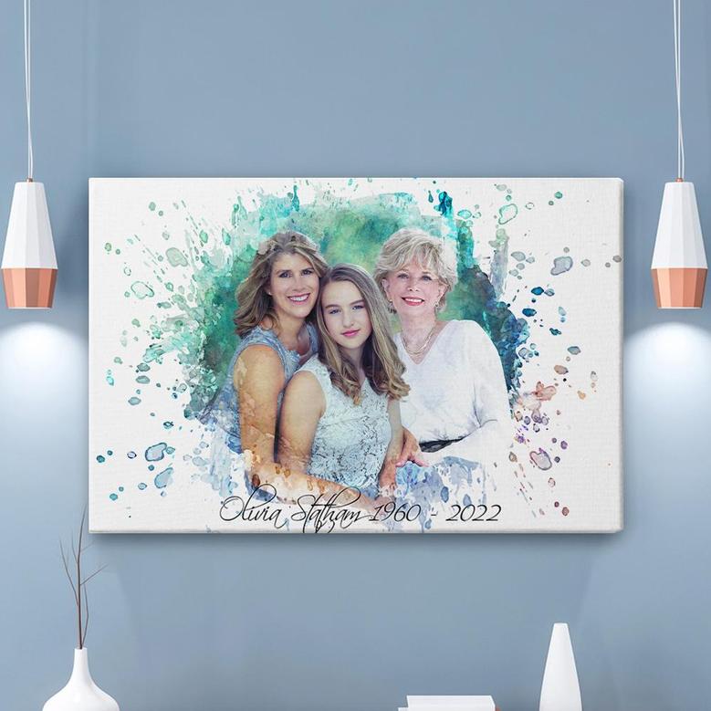 Custom Watercolor Add Deceased Loved One To Picture Canvas | Custom Photo | Memorial Combine Photos Gifts | Personalized Memorial Canvas
