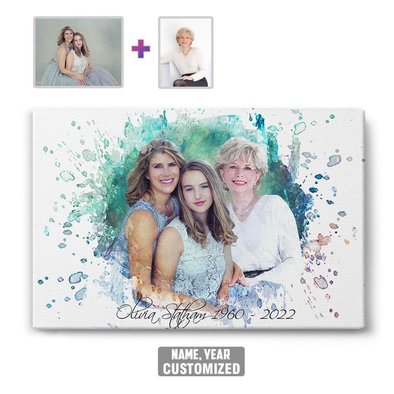 Custom Watercolor Add Deceased Loved One To Picture Canvas | Custom Photo | Memorial Combine Photos Gifts | Personalized Memorial Canvas