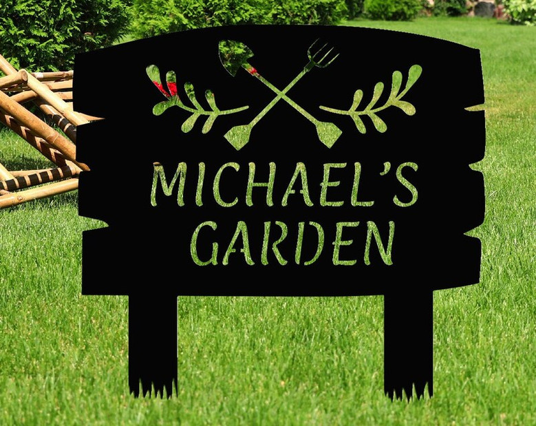 Personalized Metal Garden Sign With Stakes, Garden Decoration Metal Sign, Front Door Stake