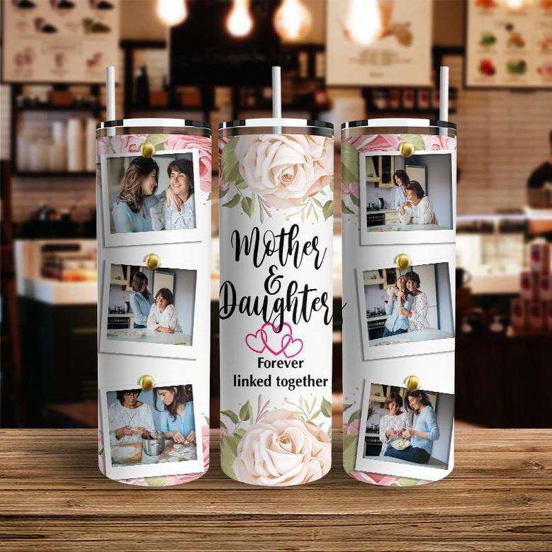 Custom Mother And Daughter Forever Linked Together Tumbler | Custom Photo | Mothers Day Gifts For Mom | Personalized Mom And Daughter Skinny Tumbler
