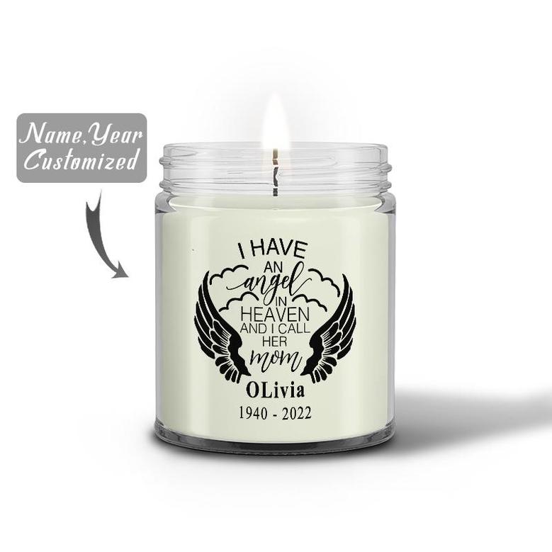 Custom I Have An Angel In Heaven I Call Her Mom Wing Candle | Custom Photo | Missing My Mother In Heaven | Personalized Mom Memorial Candle