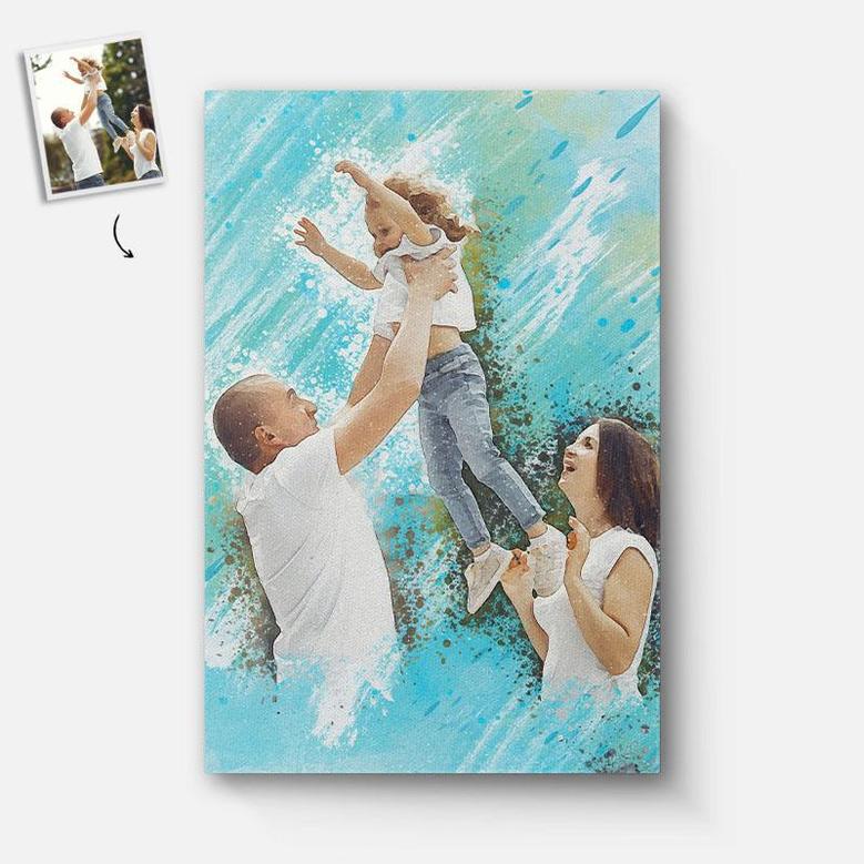 Custom Watercolor Painting Effect From Family Photo Portrait Canvas | Custom Photo | Gift For Mom | Beloved Wife | Personalized Mothers Day Photo Canvas
