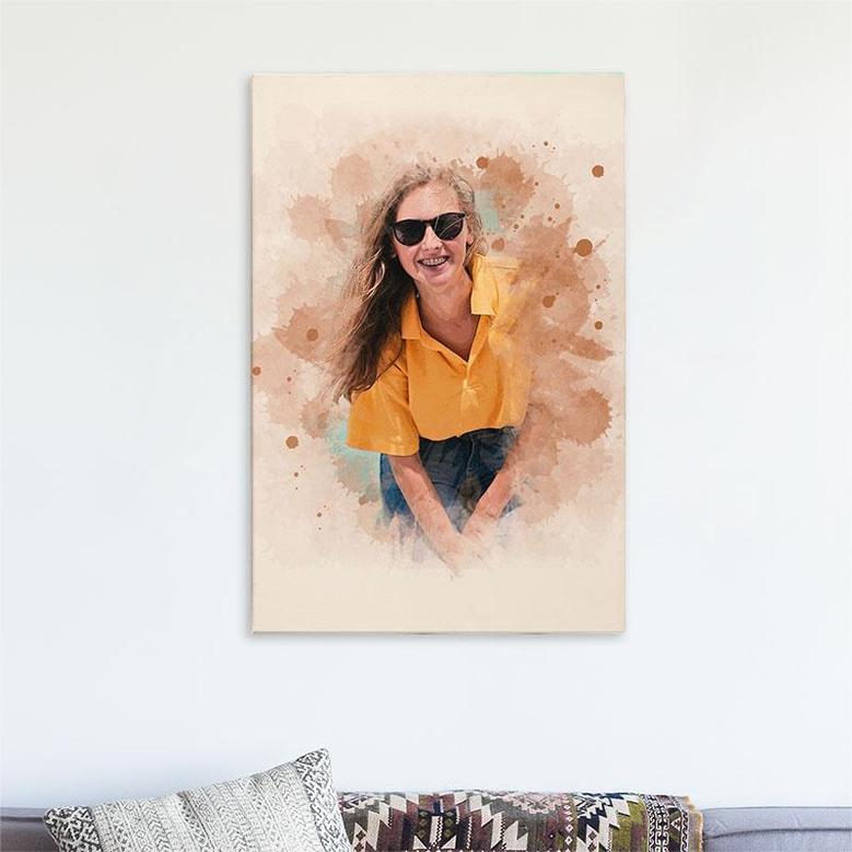 Custom Watercolor Painting Effect From Photo Portrait of Mom Grandma Auntie Photo Portrait Canvas | Custom Photo | Birthday Gift for Her | Personalized Mothers Day Photo Canvas