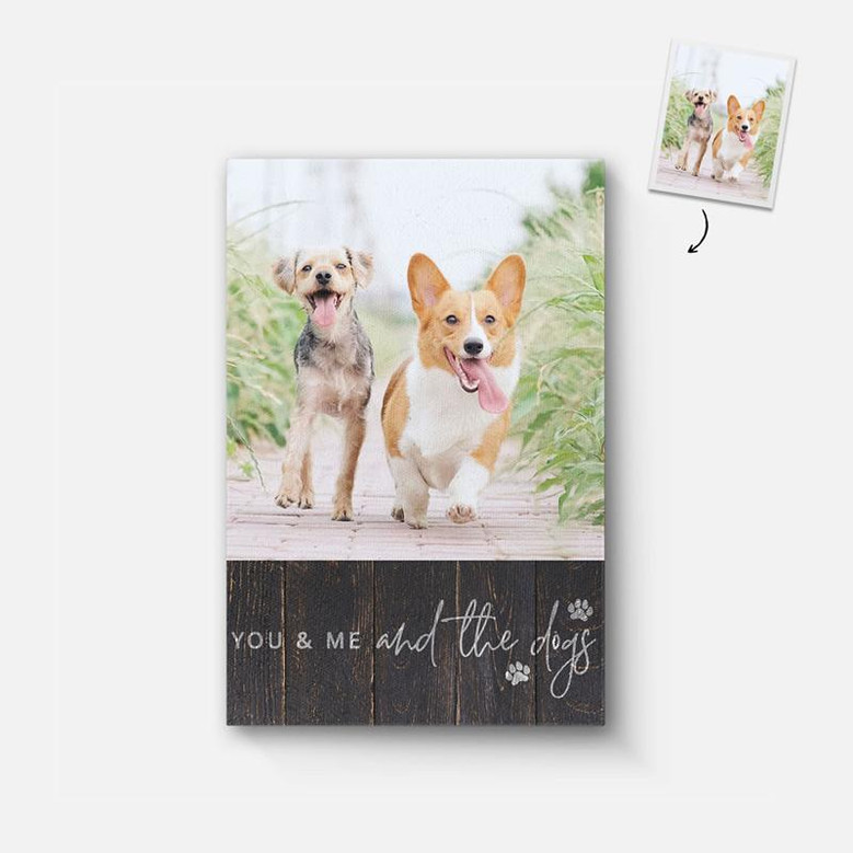 Custom You And Me And The Dog Canvas, Custom Photo, Gift Idea For Pet Lovers, Personalized Photo Canvas