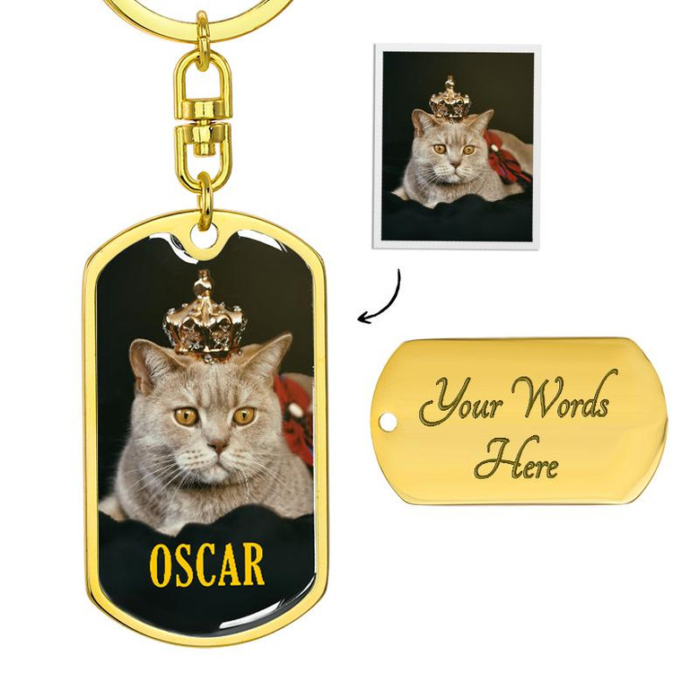 Custom Pet Photo And Name With Back Engraving Keychain, Birthday Gifts For Pet Lovers, Personalized Photo Dog Tag Keychain