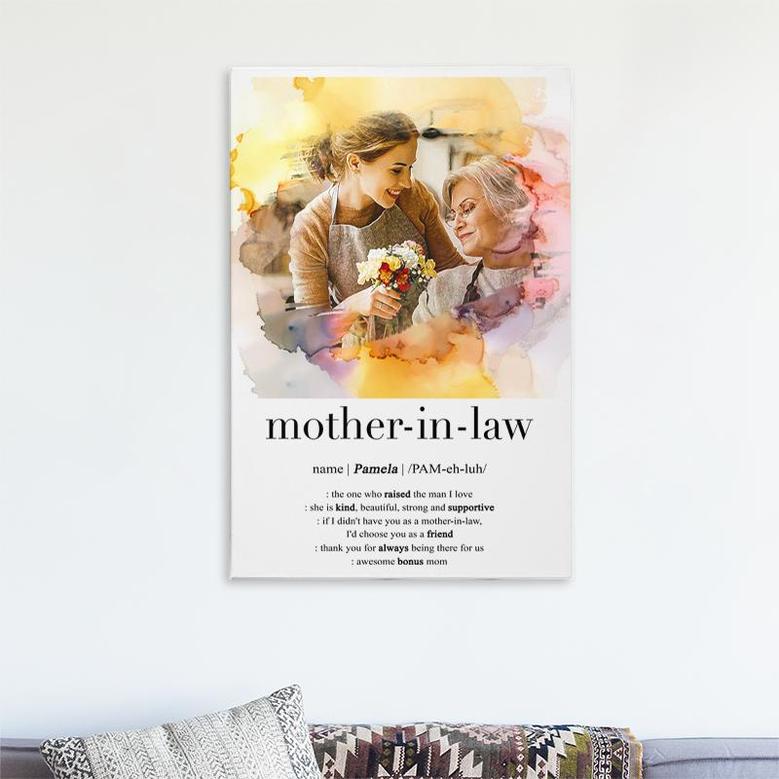 Custom Mother In Law Definition Watercolor Portrait Canvas | Custom Photo |Mothers Day Gift For Mother In Law | Personalized Photo Mother In Law Canvas