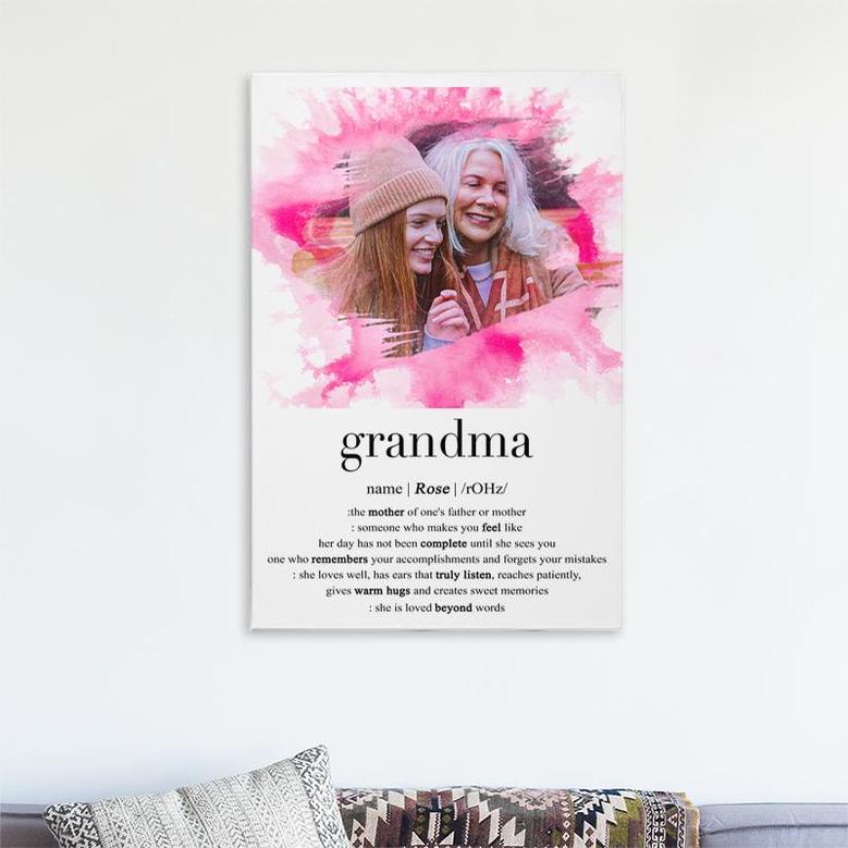 Custom Grandma Definition Watercolor Portrait Canvas | Custom Photo | Mothers Day Gifts For Grandma | Personalized Photo Mothers Day Canvas