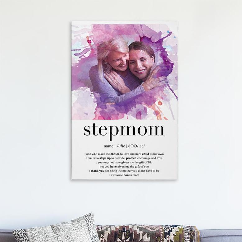 Custom Best Stepmom Definition Watercolor Portrait Canvas | Custom Photo | Mothers Day Gift For Stepmom | Personalized Photo Stepmom Canvas