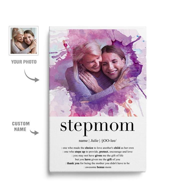 Custom Best Stepmom Definition Watercolor Portrait Canvas | Custom Photo | Mothers Day Gift For Stepmom | Personalized Photo Stepmom Canvas