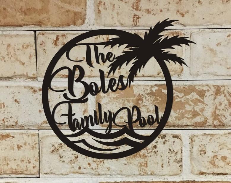 Personalized Pool Sign, Family Pool Sign, Pool Sign, Metal Wall Art, Pool Palm Sign, Wall Decor