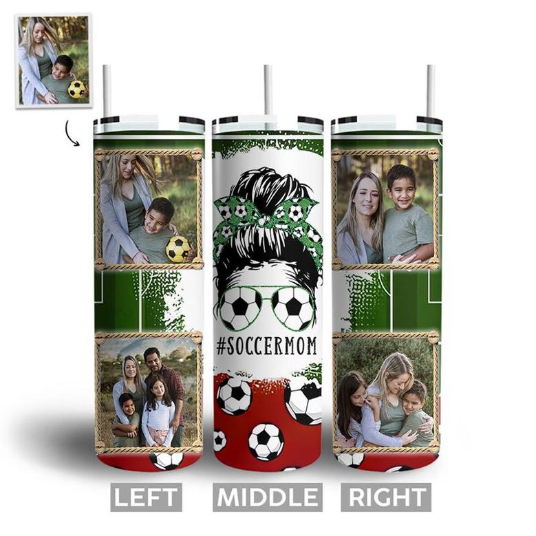 Custom Messy Bun Soccer Mom Tumbler | Custom Photo | Gifts For Soccer Mom | Mothers Day | Personalized Soccer Mom Skinny Tumbler