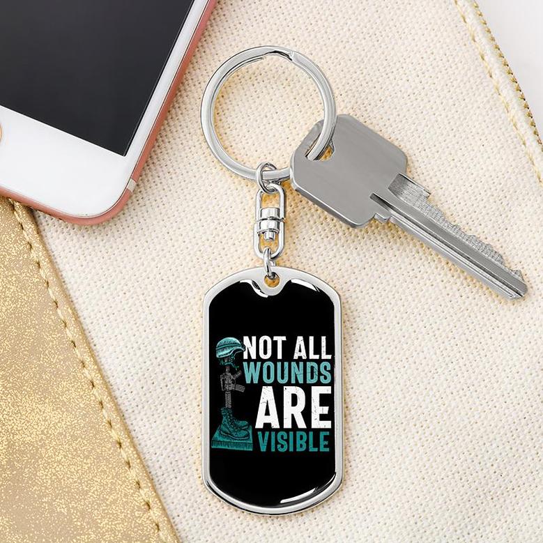 Custom Not All Wounds Are Visible Keychain With Back Engraving | Birthday Gifts For Veteran | Personalized Veteran Dog Tag Keychain