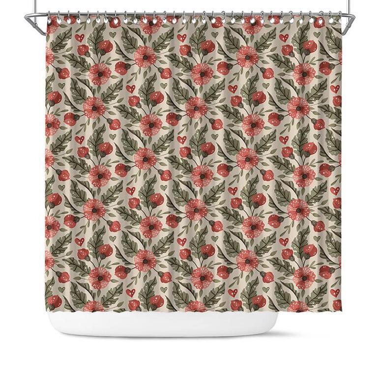 Pink Boho Flowers Pattern Boho Shower Curtain