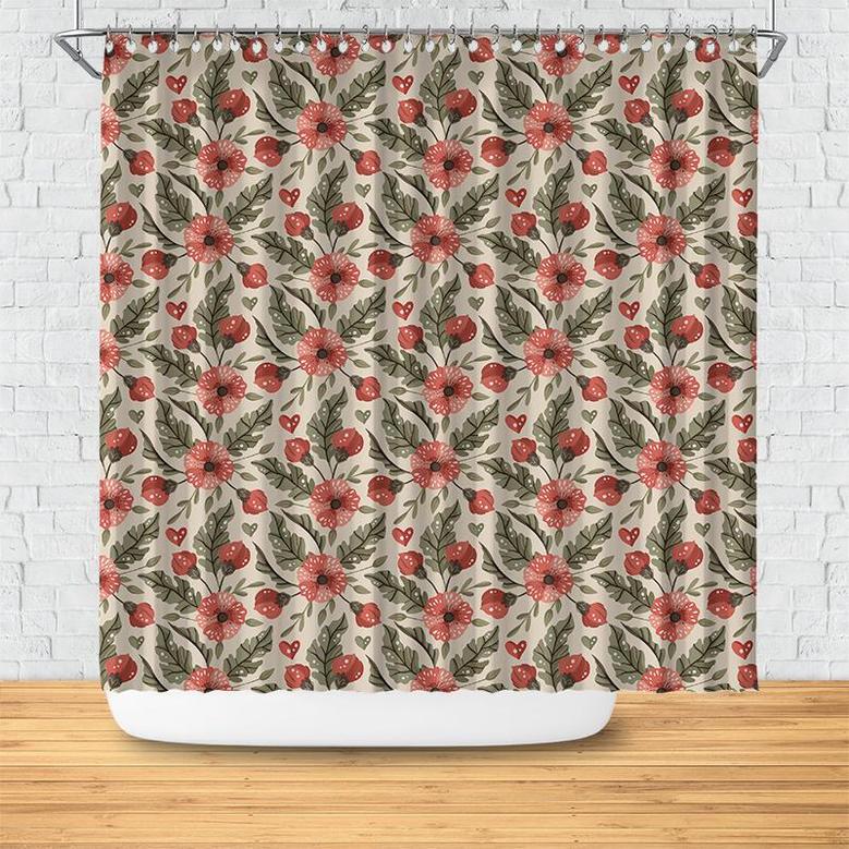 Pink Boho Flowers Pattern Boho Shower Curtain