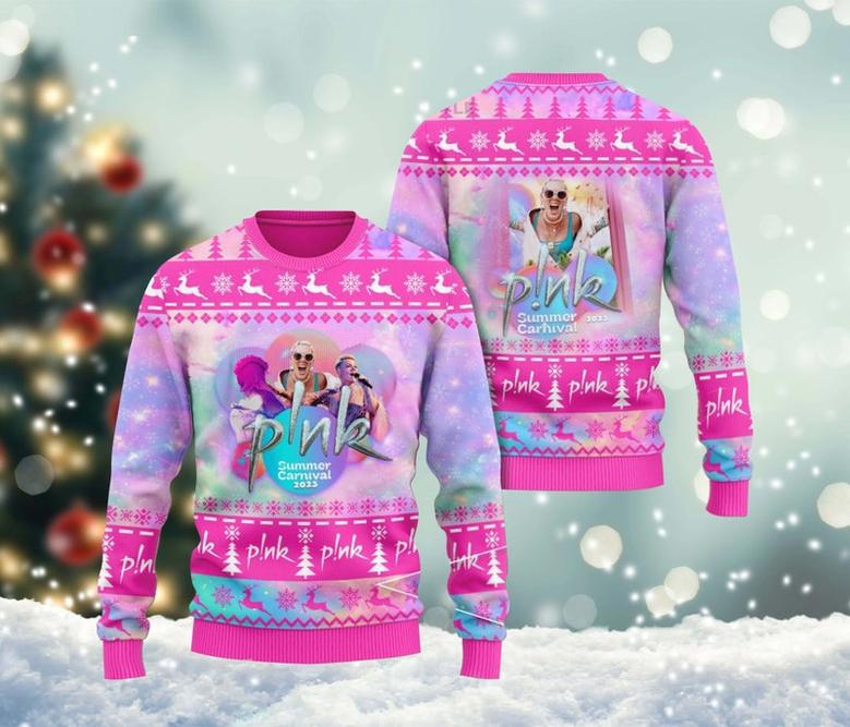 Pink Summer Carnival 2023 Tour Ugly Xmas Sweater, Trustfall Album All Over Print Sweater