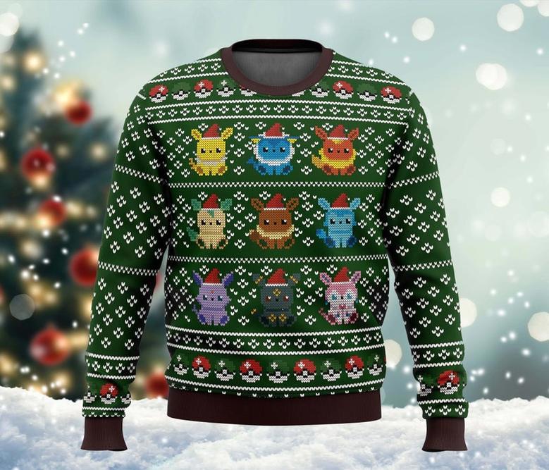 Poke-mon Eevee-lutions Ugly Christmas Sweater, Manga All Over Print Sweatshirt, Anime Cartoon Characters Ugly Sweater