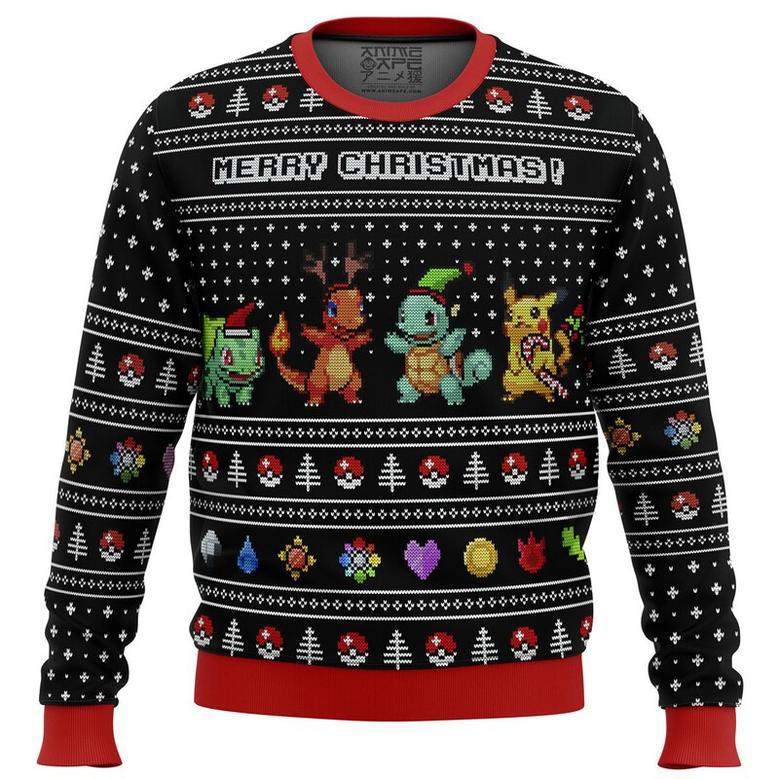 Pokemon Kanto Starters Ugly Christmas Sweater, Ugly Christmas Sweater For Men Women