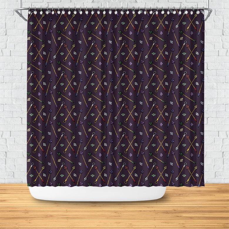Purple Gemstone Crystal Boho Bathroom Living Shower Curtain