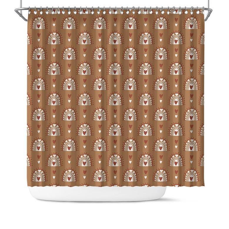 Rainbow And Heart Brown Color Boho Style Design Shower Curtain