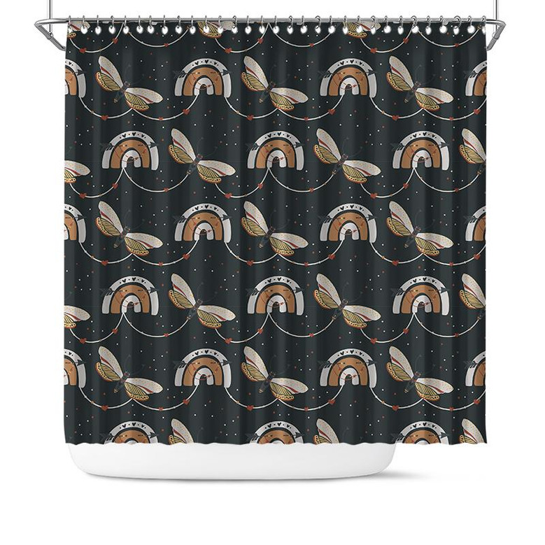 Rainbow With Butterfly Pattern Dark Color Dream Boho Shower Curtain