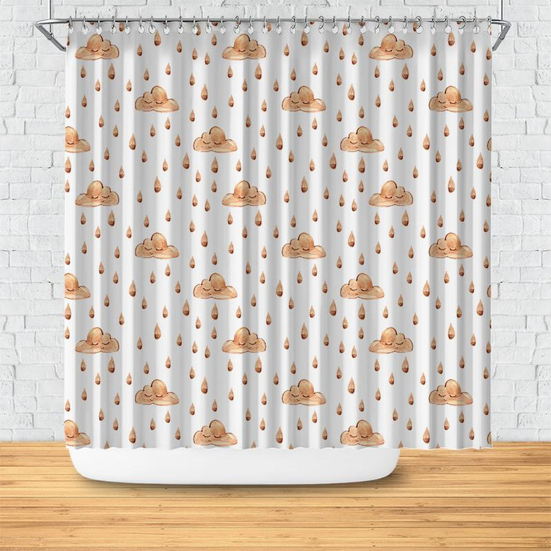 Rainy Weather Cute Cloud Watercolor Pattern Boho Living Shower Curtain