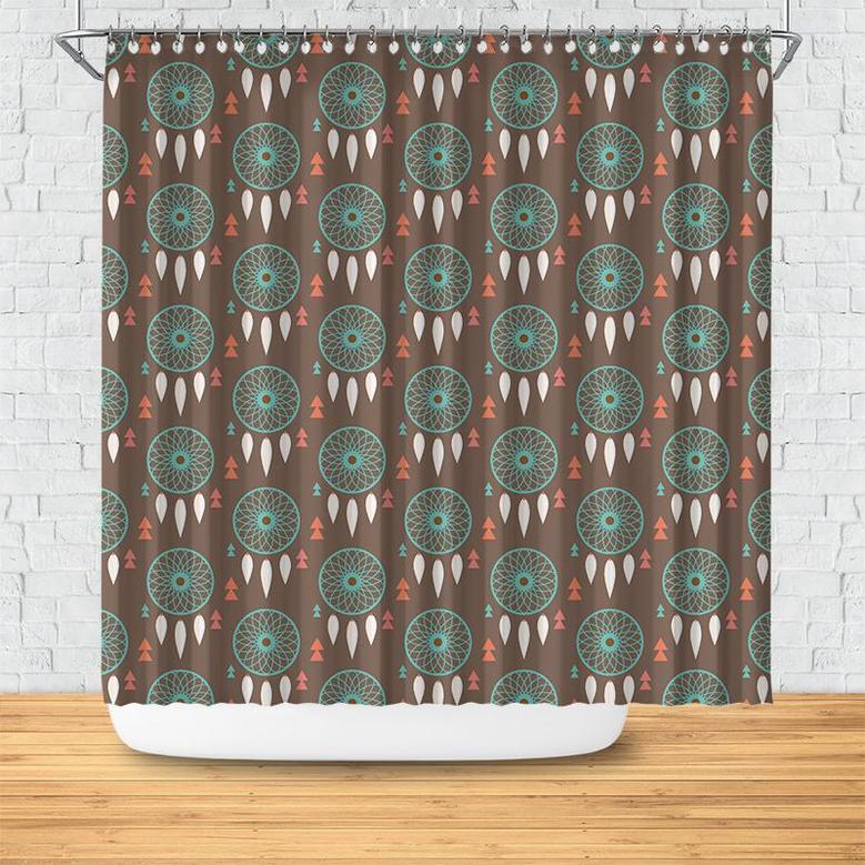 Retro Dream Catcher Brown Background Boho Tribal Shower Curtain
