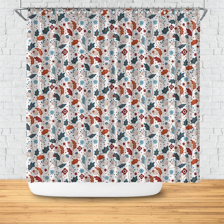 Retro Floral Nordic White Color Pattern Boho Home Shower Curtain