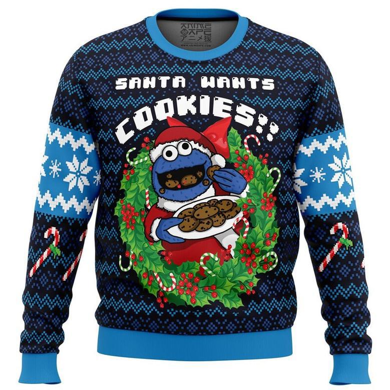 Santa’s Cookies Cookie Monster Ugly Christmas Sweater, Ugly Christmas Sweater For Men Women