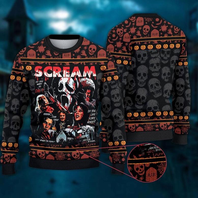 Scream Scary Movie Christmas Ugly Sweater, What's Your Favorite Scary Movie Christmas Sweatshirt