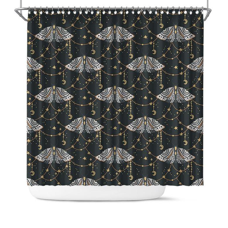 Sparkle Night Moon Star With Butterfly Boho Shower Curtain