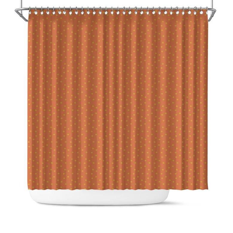 Tiny Green Dots Orange Background Llama Pattern Boho Shower Curtain