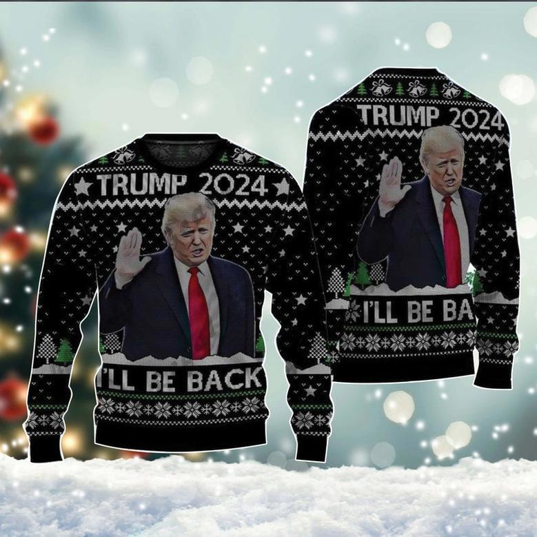 Tru-mp 2024 I'll Be Back Ugly Christmas Sweater, Make American Great Again Woolen Sweatshirt