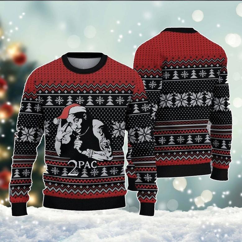 Tuuppac Shaakkur Ugly Xmas Sweater, 2PAAC All Over Print Sweatshirt, Music Artist Ugly Sweater