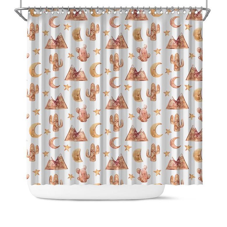 Watercolor Cactus Desert And Moon Cute Gift Boho Shower Curtain