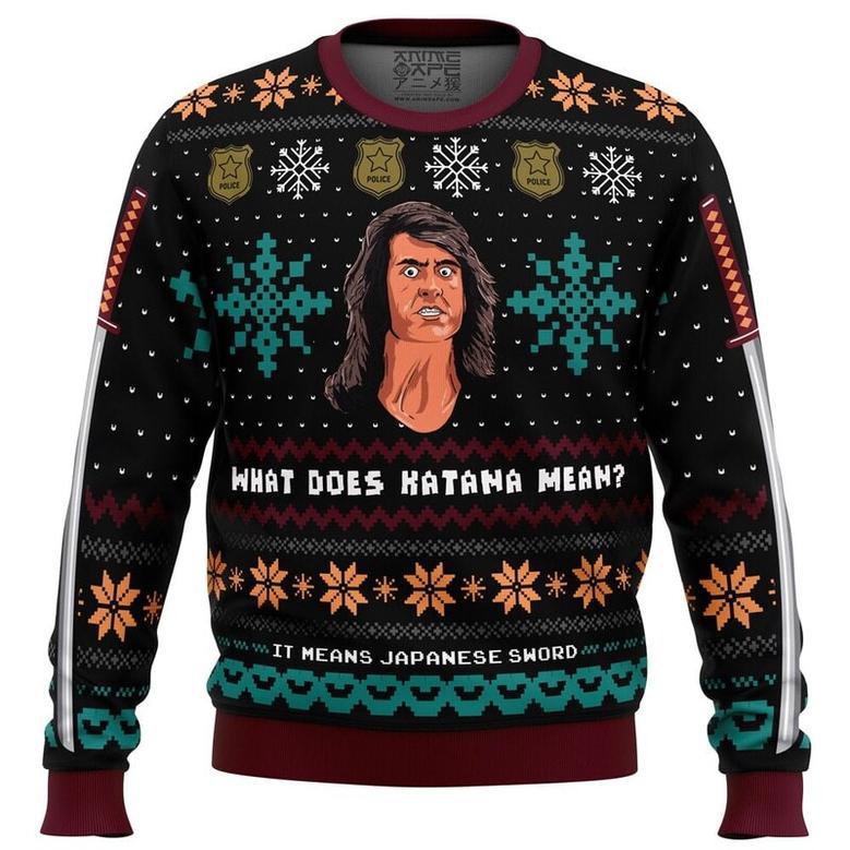 What does Katana mean? Samurai Cop Ugly Christmas Sweater, Ugly Christmas Sweater For Men Women