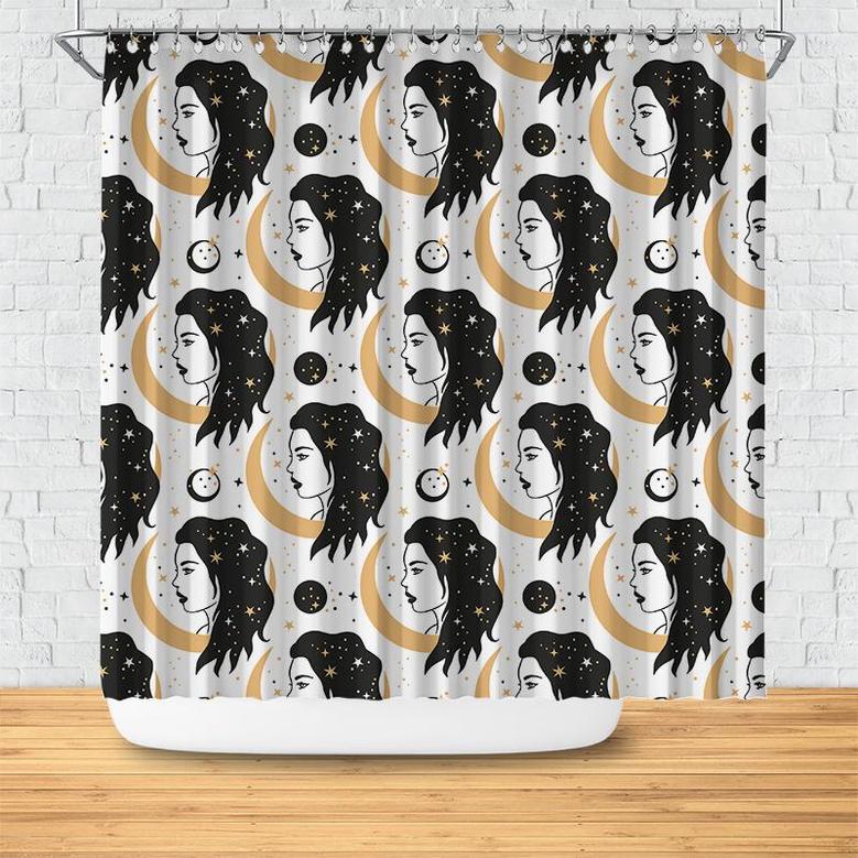 Woman With Sparkle Long Hair Art Pattern Boho Shower Curtain