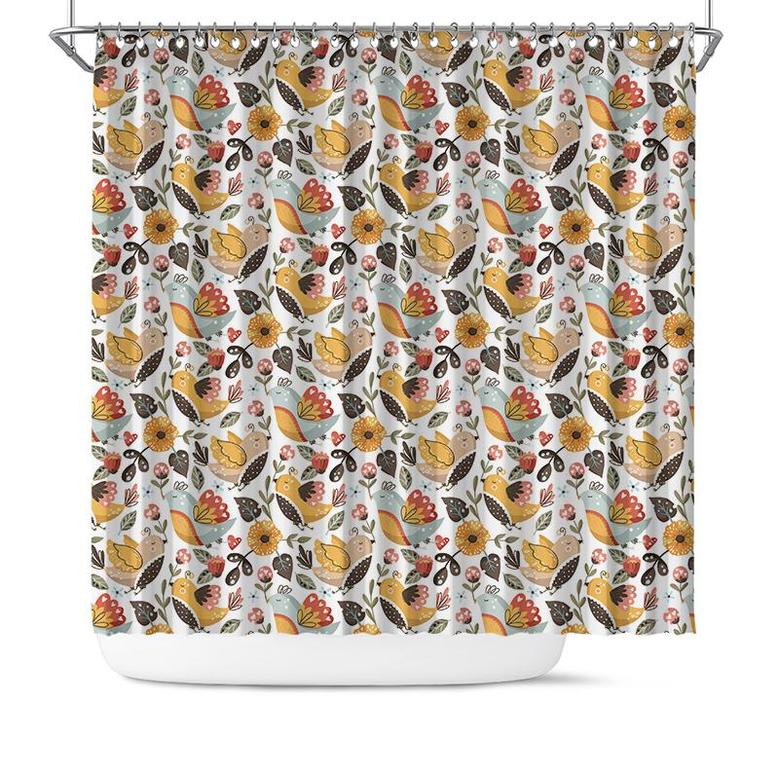 Yellow And Blue Birds Boho Birds And Flowers Shower Curtain
