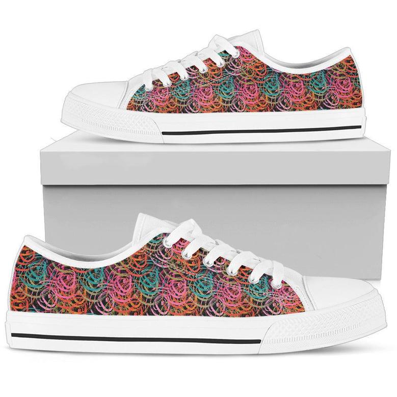 Abstract Ethnic Women's Low Top Canvas Shoes (White)