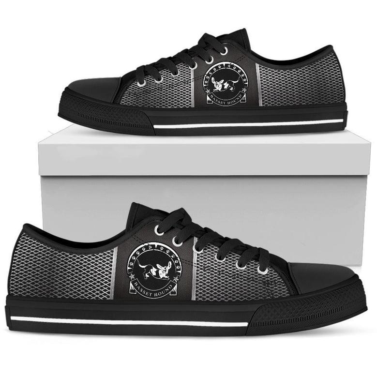 Basset Hound Black Licence Plate Low Top Canvas Shoes