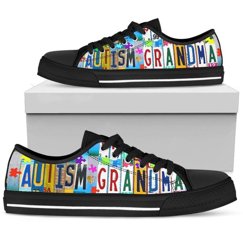 Black Autism Grandma Licence Plate Low Top Canvas Shoes