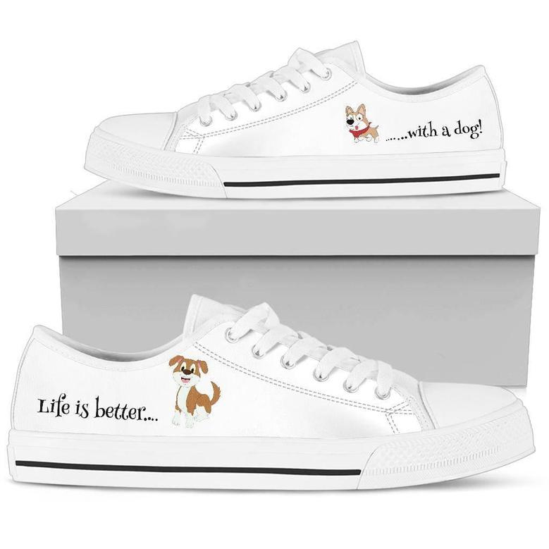 Life is Better Dog White Canvas Sneakers
