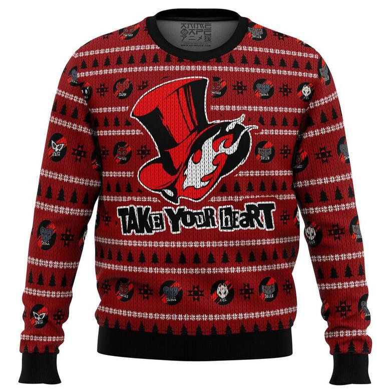 Persona 5 Take Your Heart Ugly Christmas Sweater, Ugly Christmas Sweater For Men Women