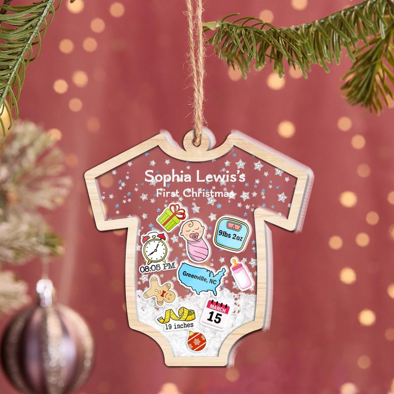 Personalized Baby Birth First Christmas Shaker Acrylic Wooden Ornament