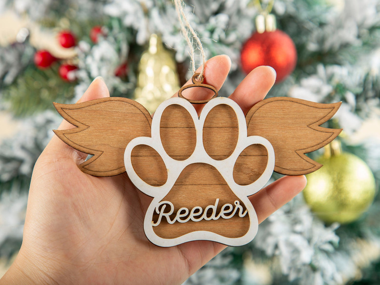 Personalized Dog Paw Wooden Ornament Pet Memorial Christmas Ornament