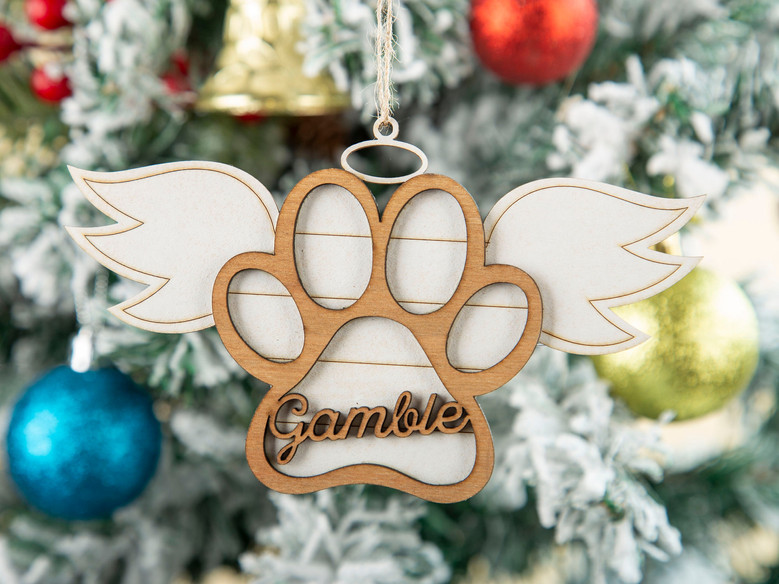 Personalized Dog Paw Wooden Ornament Pet Memorial Christmas Ornament