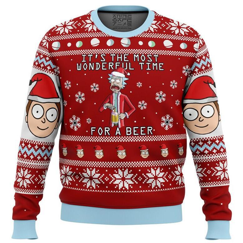 Rick and Morty Time for a Beer Ugly Christmas Sweater, Ugly Christmas Sweater For Men Women