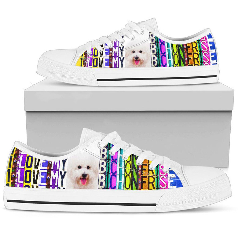 Women s Low Top Canvas Shoes For Bichon Frise Lovers Monsterry